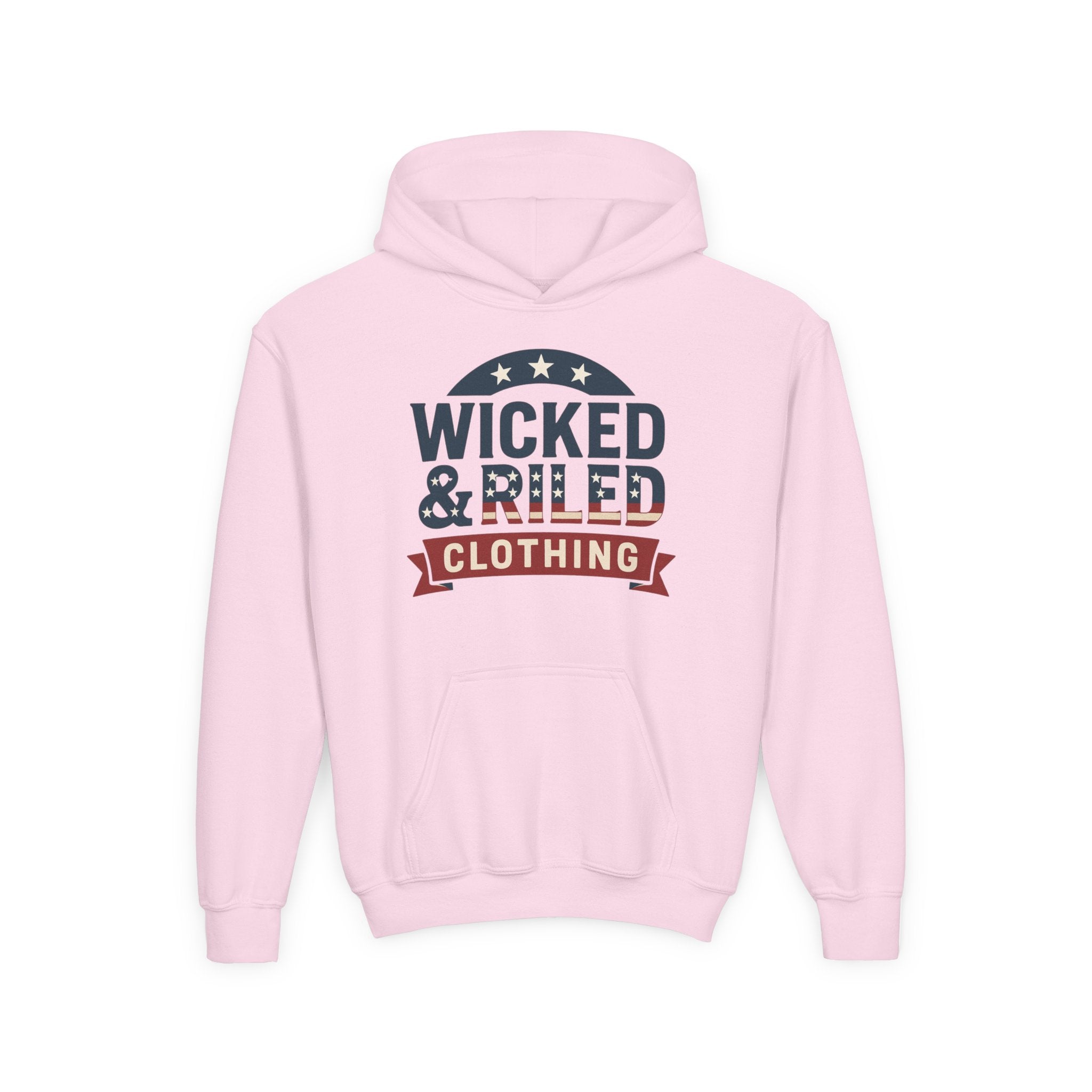 Wicked & Riled Youth Hoodie Patriotic Vintage Logo Sweatshirt
