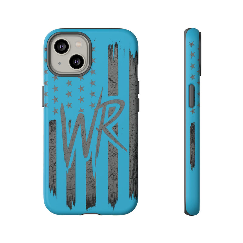 Patriotic blue 'WR' flag tough phone case by Printify, showcasing a durable design with vibrant flag graphics.