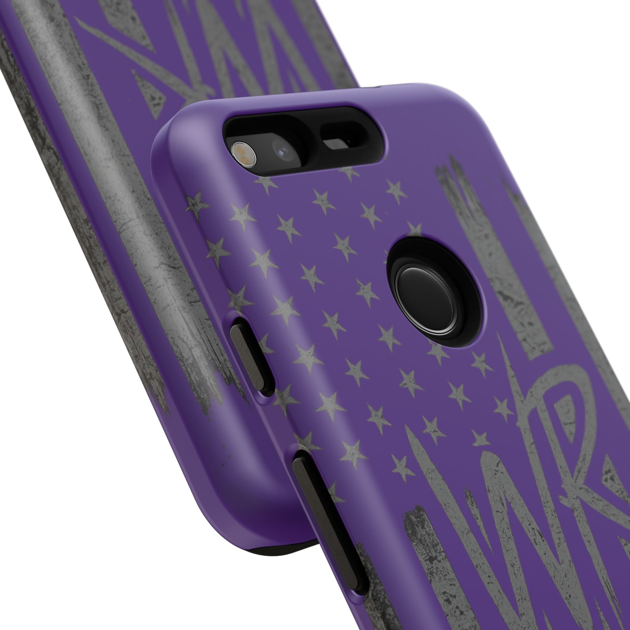 Purple 'WR' flag tough phone case by Printify, showcasing durable design and vibrant colors.