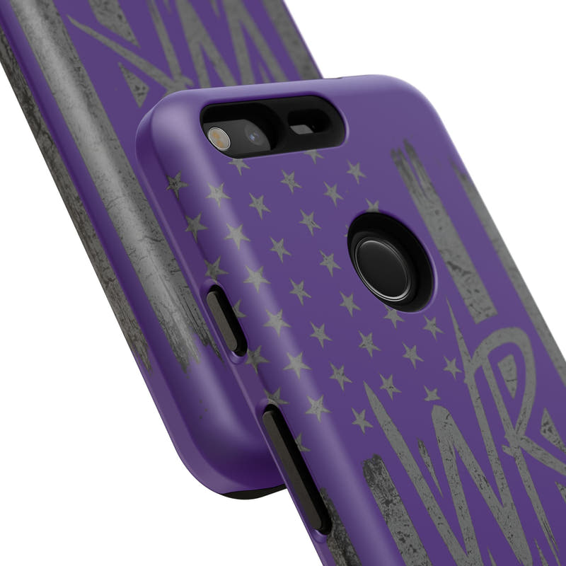 Purple 'WR' flag tough phone case by Printify, showcasing durable design and vibrant colors.