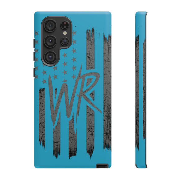 Patriotic blue 'WR' flag tough phone case by Printify with durable design and vibrant colors for protection and style.