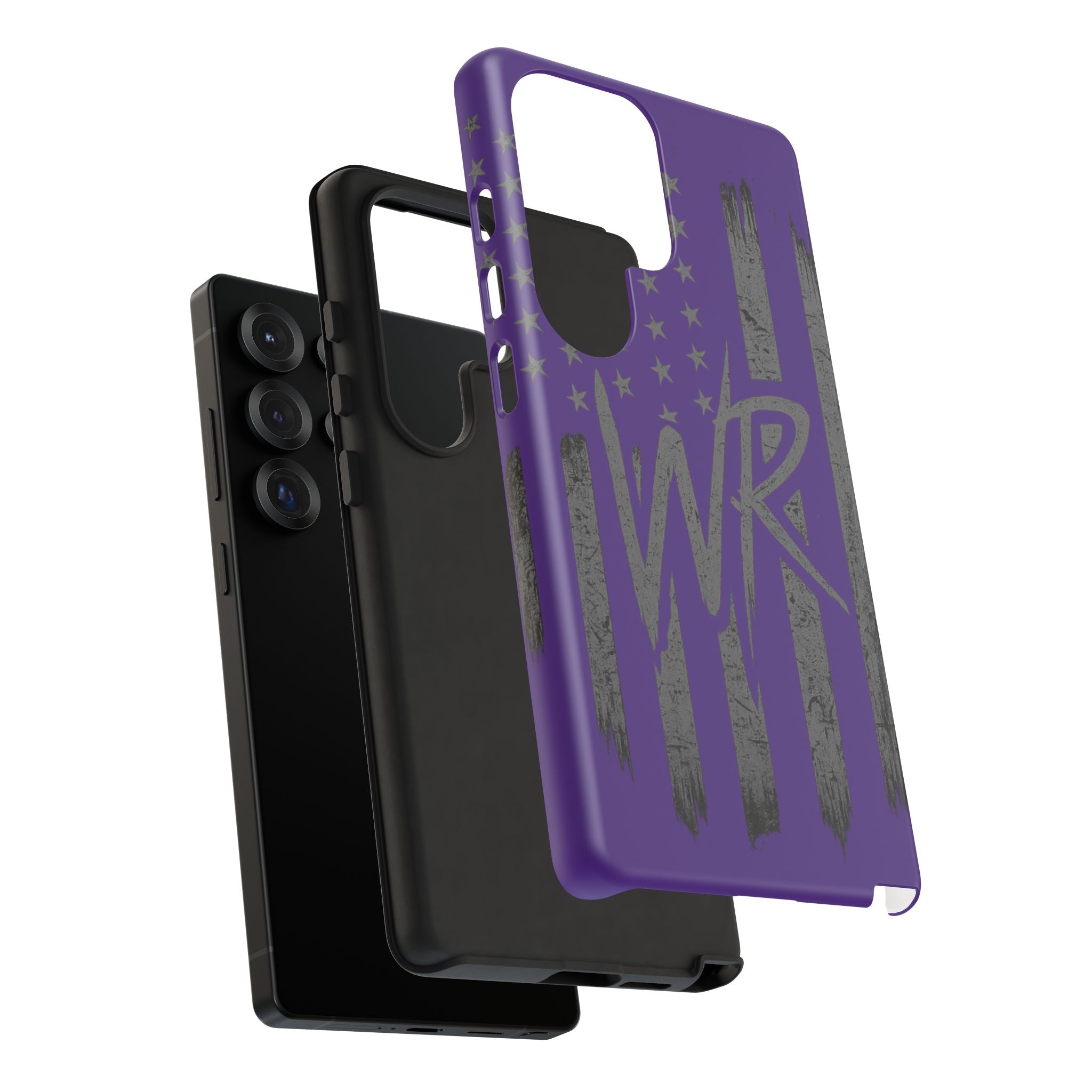 Purple 'WR' flag Tough Phone Case by Printify, showcasing durable design and vibrant color for smartphone protection.