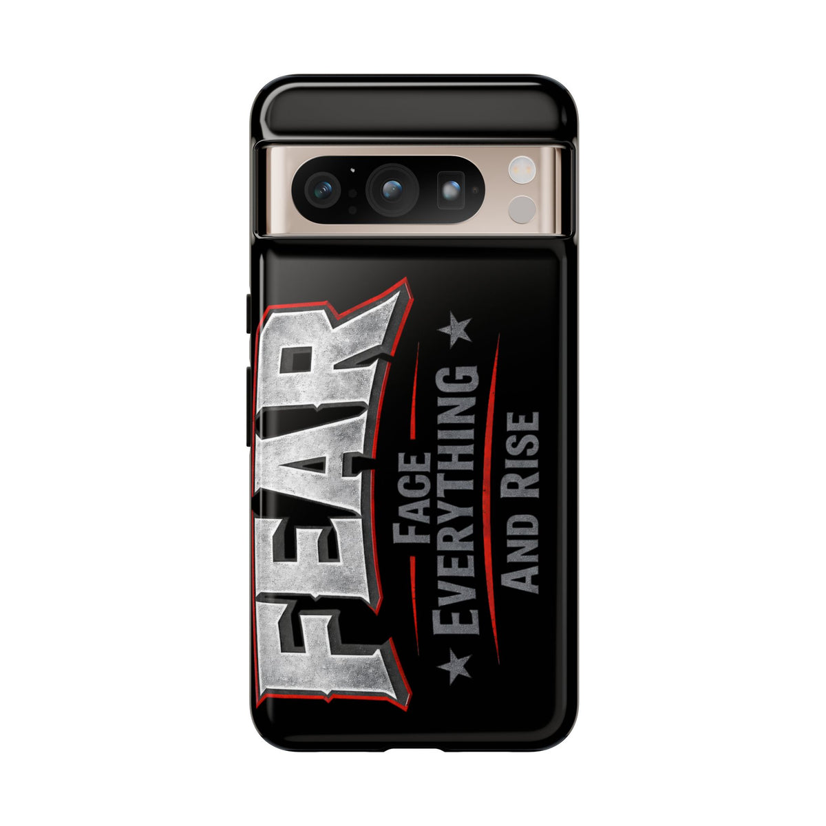 Fear Phone Case by Printify featuring a bold "Face Everything and Rise" design on a sleek protective cover.