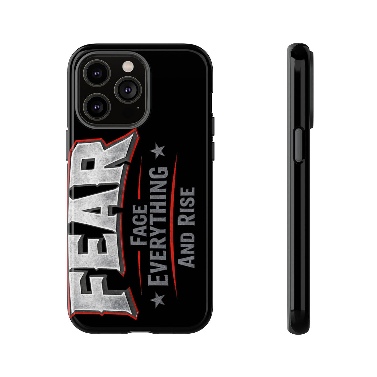 Fear Phone Case by Printify featuring a motivational design with bold text on a sleek protective cover for smartphones.