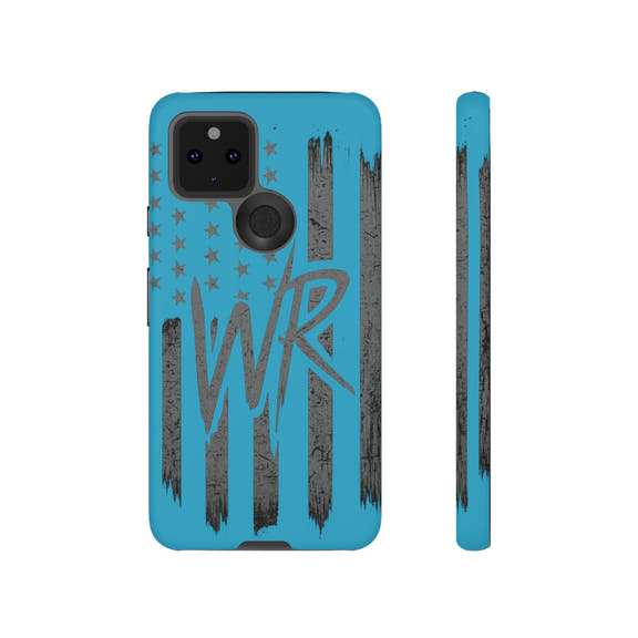 Patriotic blue 'WR' flag phone case by Printify, featuring a durable design for smartphone protection.