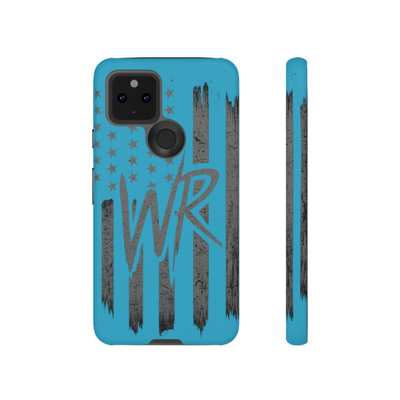Patriotic blue 'WR' flag phone case by Printify, featuring a durable design for smartphone protection.