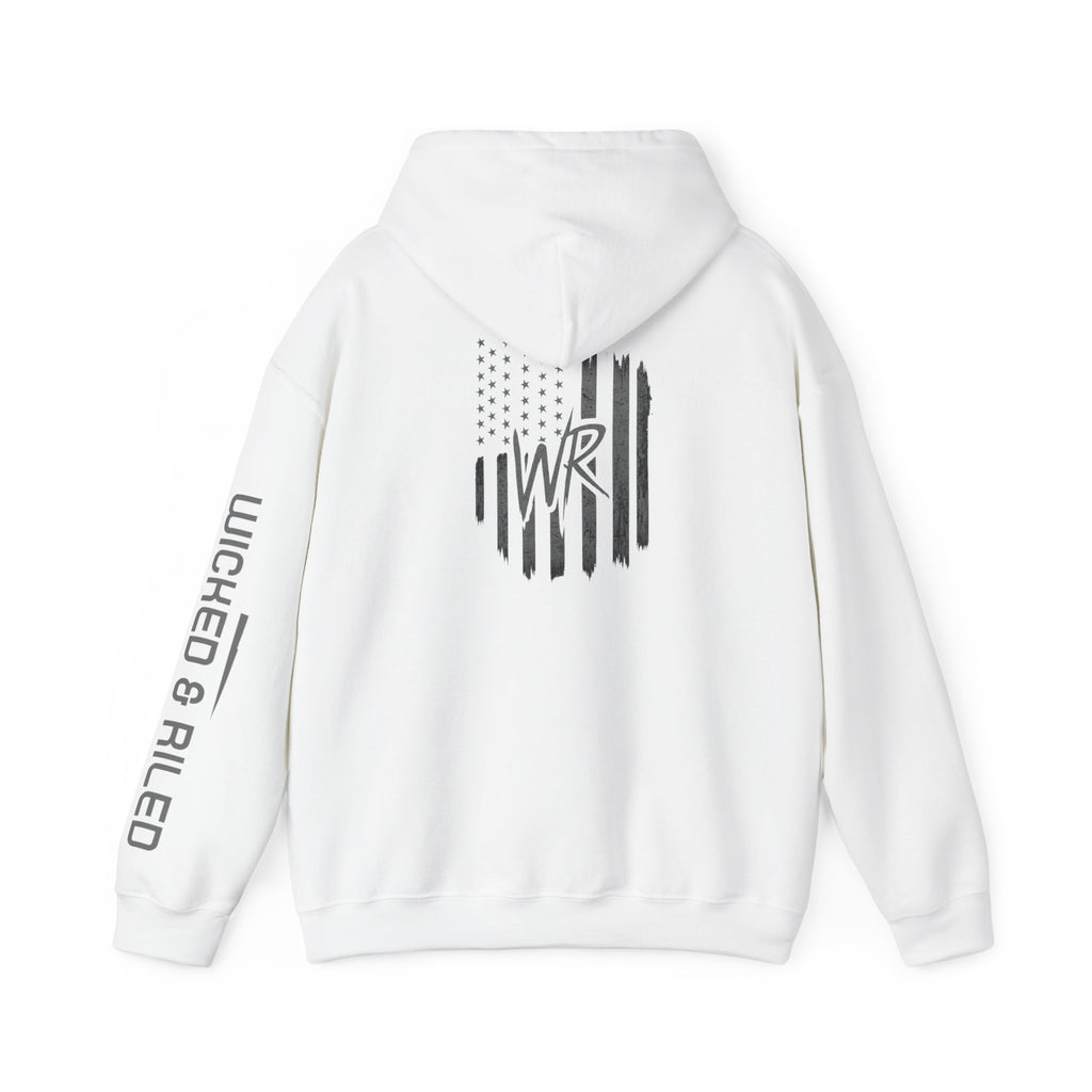 Wicked & Riled Flag Hoodie — Distressed American Logo Pullover