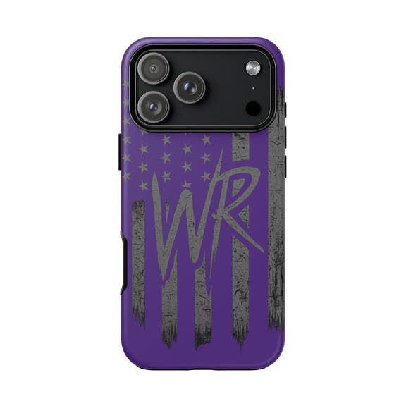 Purple 'WR' flag tough phone case by Printify, featuring durable protection and a striking design.