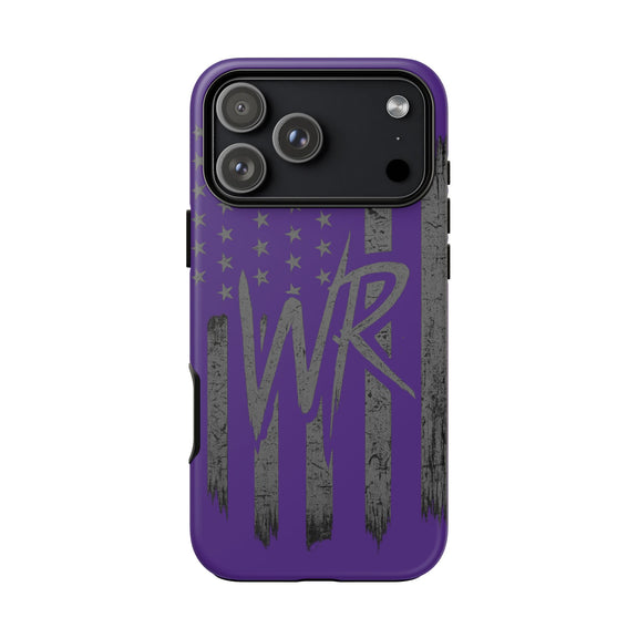 Purple 'WR' flag tough phone case by Printify, featuring durable protection and a striking design.