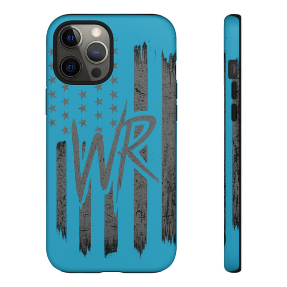 Patriotic blue 'WR' flag tough phone case by Printify, showcasing durable design and vibrant colors.