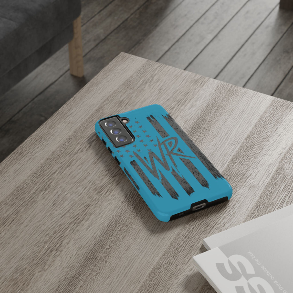 Patriotic blue 'WR' flag tough phone case by Printify with durable design and vibrant flag graphics.