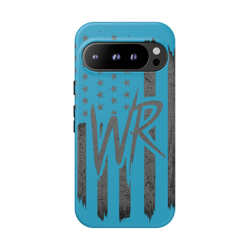 Patriotic blue 'WR' flag tough phone case by Printify, showcasing a durable design and vibrant flag pattern.