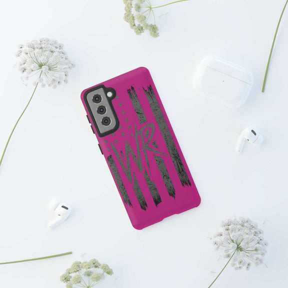 Pink 'WR' Flag Tough Phone Case by Printify, featuring a durable design and vibrant flag graphics.