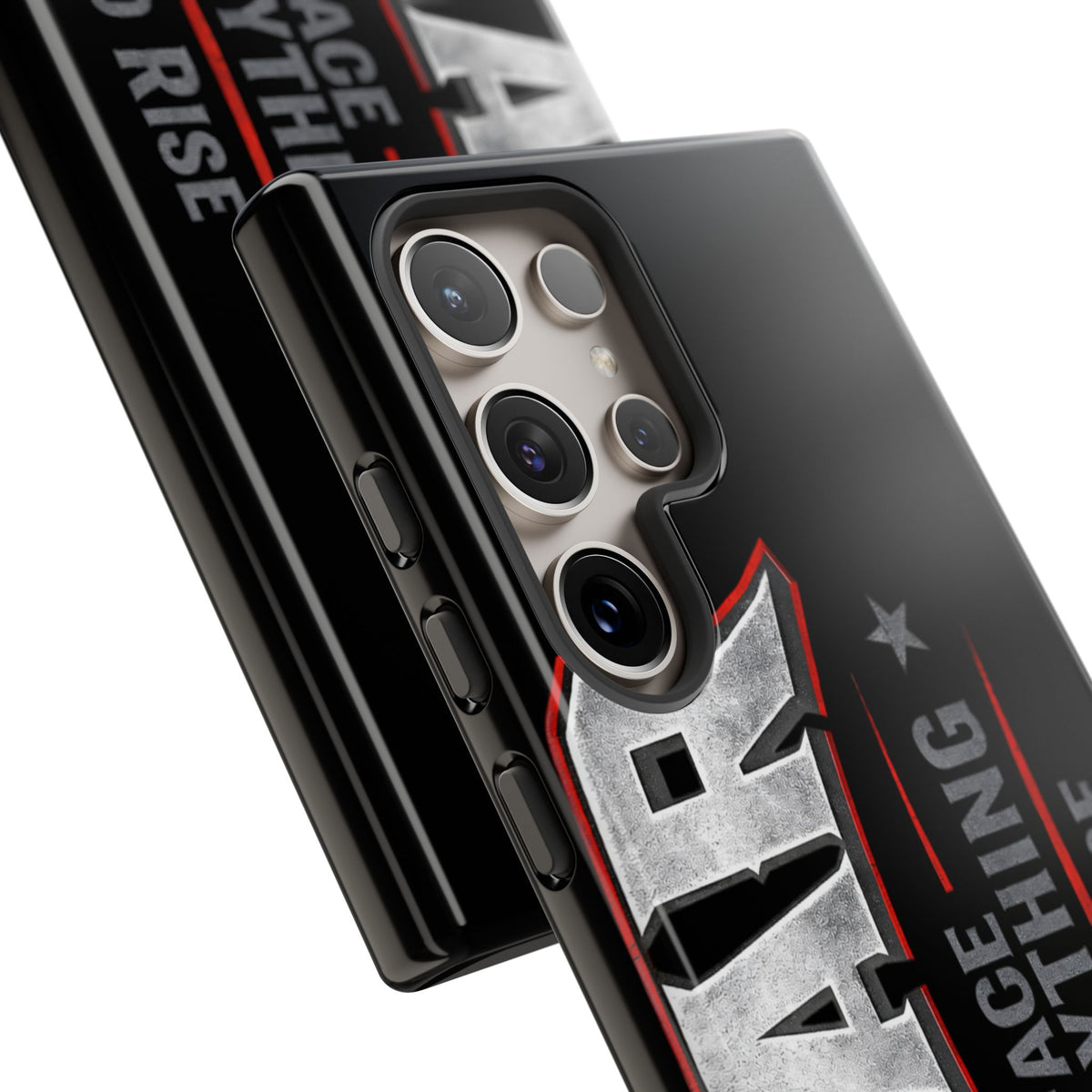 Fear Phone Case by Printify featuring a bold design with motivational text "Face Everything and Rise" on a sleek background.