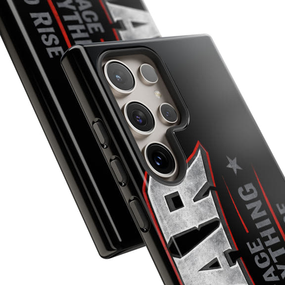 Fear Phone Case by Printify featuring a bold design with motivational text "Face Everything and Rise" on a sleek background.