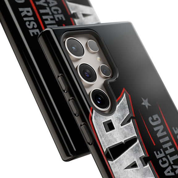 Fear Phone Case by Printify featuring a bold design with motivational text "Face Everything and Rise" on a sleek background.