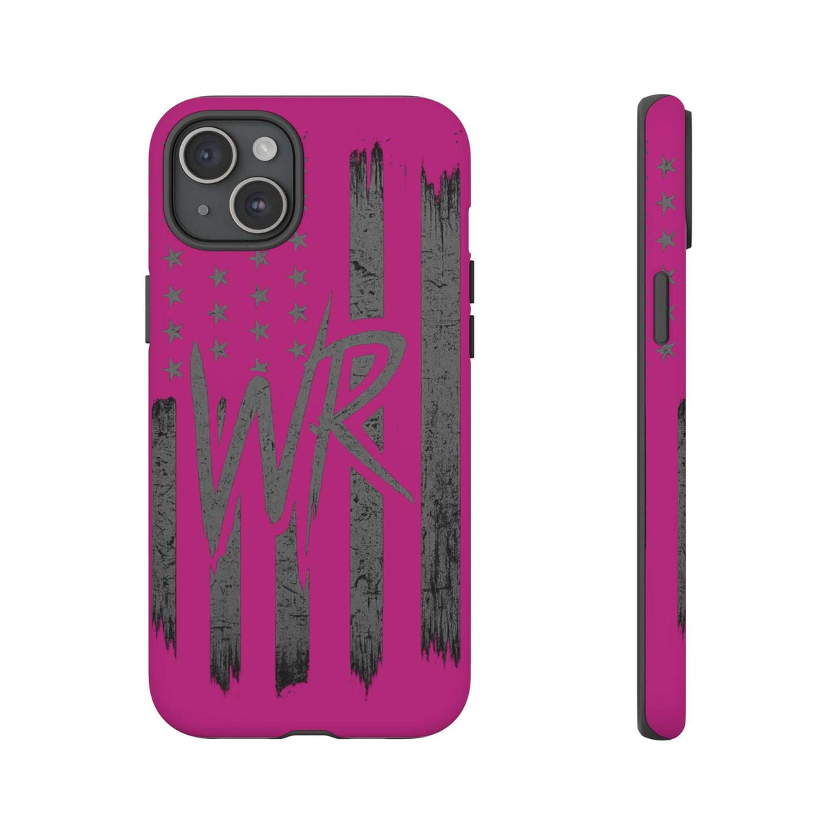 Pink 'WR' Flag Tough Phone Case by Printify featuring a durable design and vibrant flag graphics.