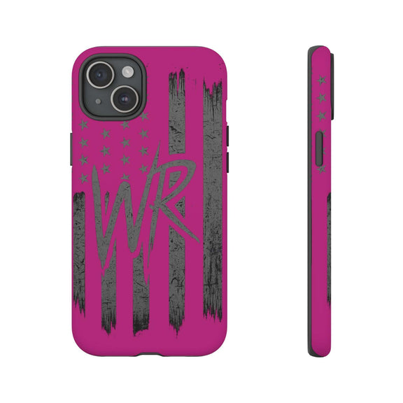 Pink 'WR' Flag Tough Phone Case by Printify featuring a durable design and vibrant flag graphics.