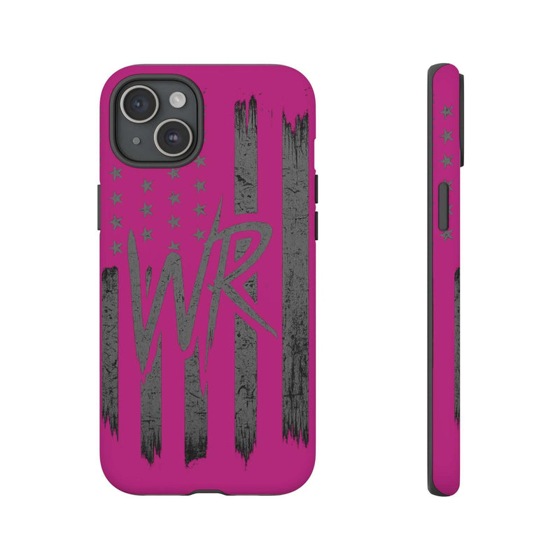Pink 'WR' Flag Tough Phone Case by Printify featuring a durable design and vibrant flag graphics.
