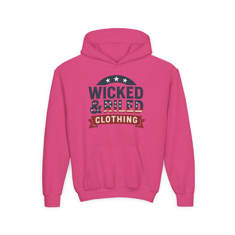 Wicked & Riled Youth Hoodie Patriotic Vintage Logo Sweatshirt - Wicked & Riled Clothing