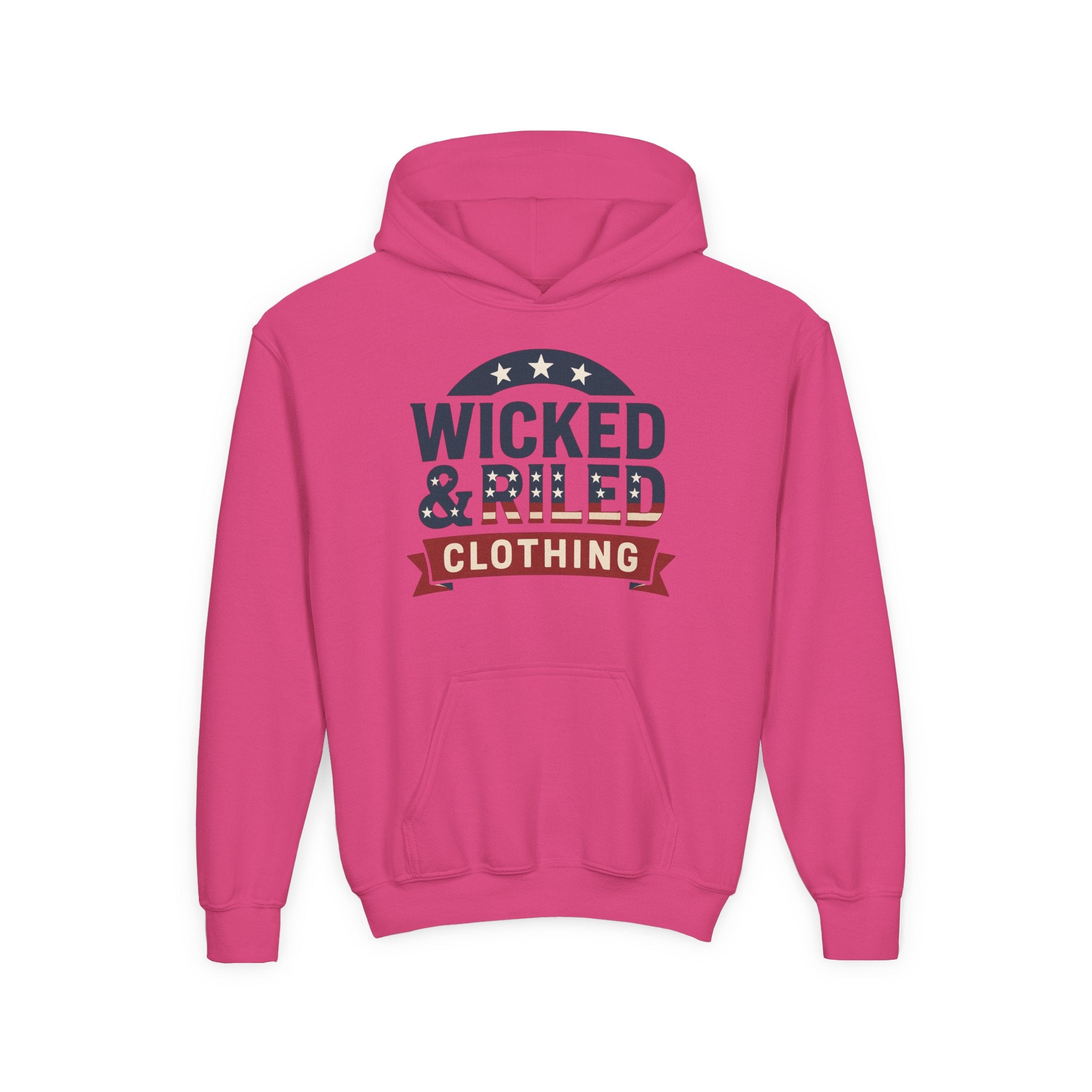 Wicked & Riled Youth Hoodie Patriotic Vintage Logo Sweatshirt