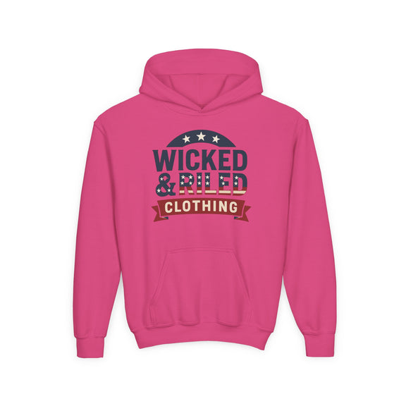 Wicked & Riled Youth Hoodie Patriotic Vintage Logo Sweatshirt - Wicked & Riled Clothing