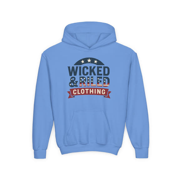 Wicked & Riled Youth Hoodie Patriotic Vintage Logo Sweatshirt - Wicked & Riled Clothing