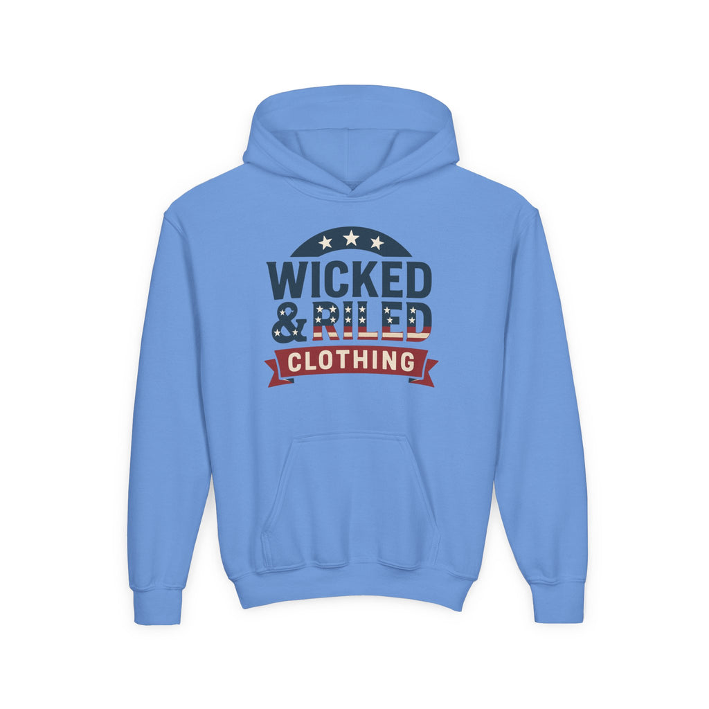 Wicked & Riled Youth Hoodie Patriotic Vintage Logo Sweatshirt