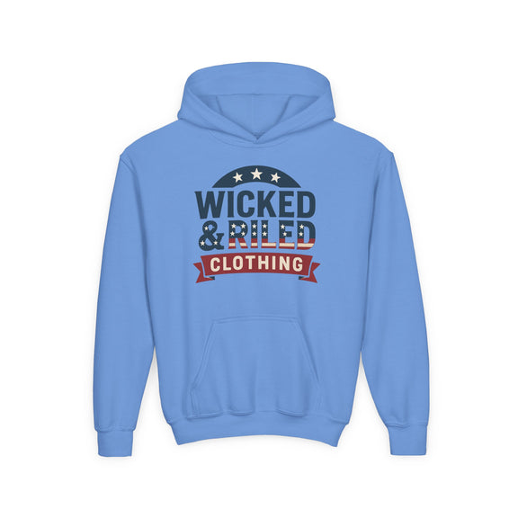 Wicked & Riled Youth Hoodie Patriotic Vintage Logo Sweatshirt - Wicked & Riled Clothing