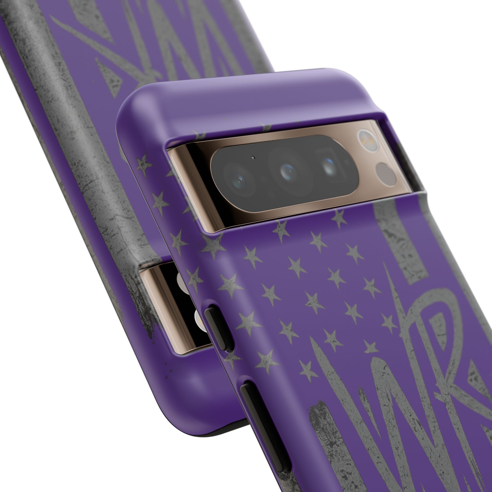 Purple 'WR' flag design on a tough phone case by Printify, showcasing durability and style for mobile protection.