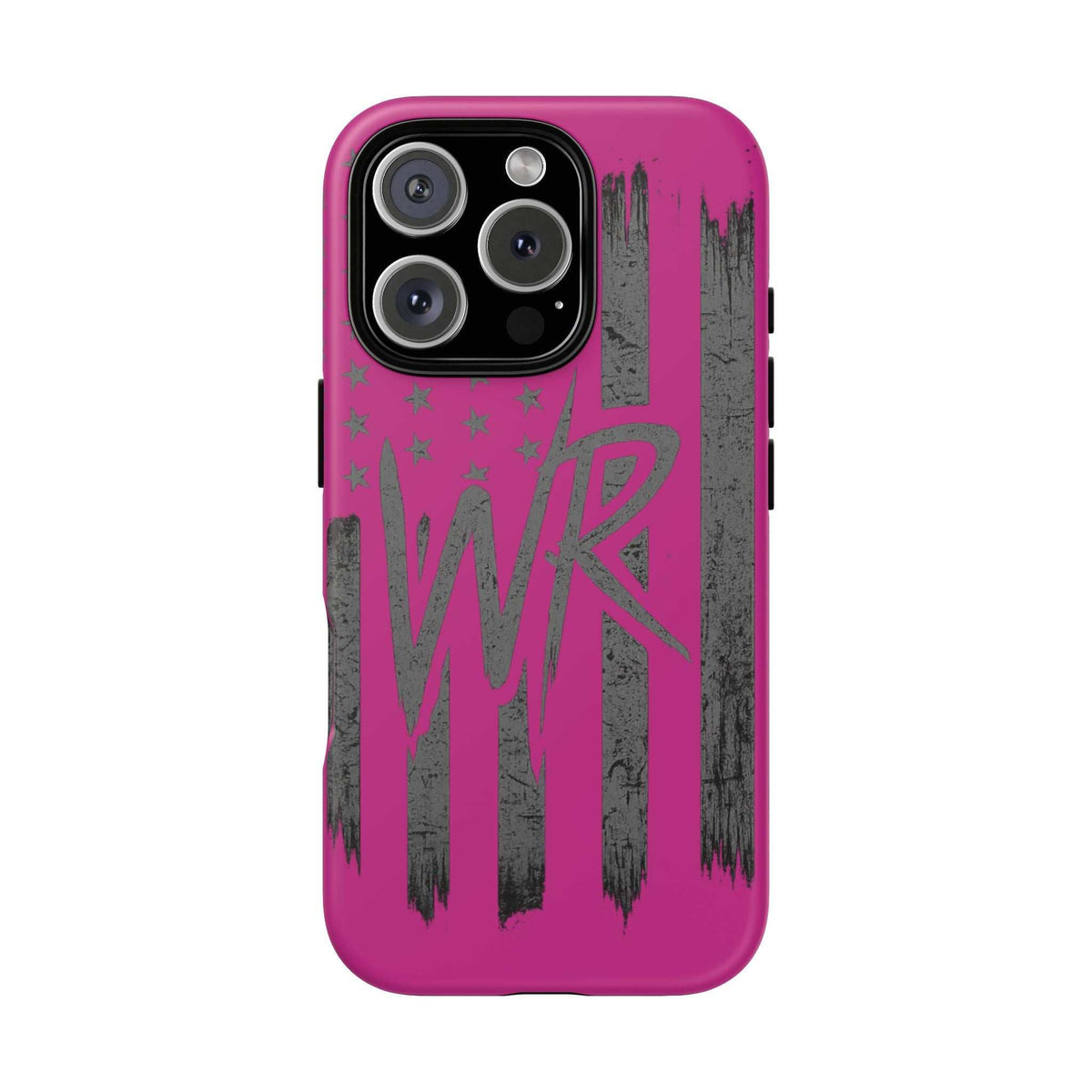Pink 'WR' Flag Tough Phone Case by Printify, showcasing a durable design with vibrant flag graphics.