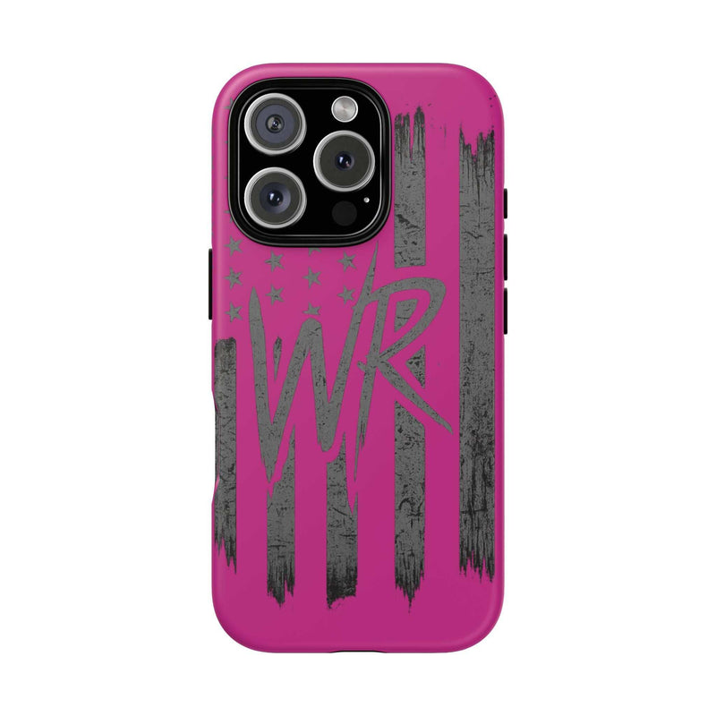 Pink 'WR' Flag Tough Phone Case by Printify, showcasing a durable design with vibrant flag graphics.