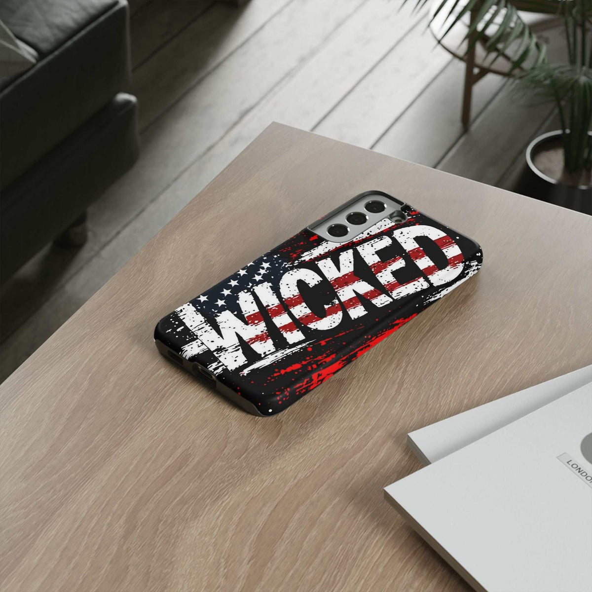 Distressed American flag phone case with "VETERAN" graphic by Printify, showcasing rugged patriotic design and protection.