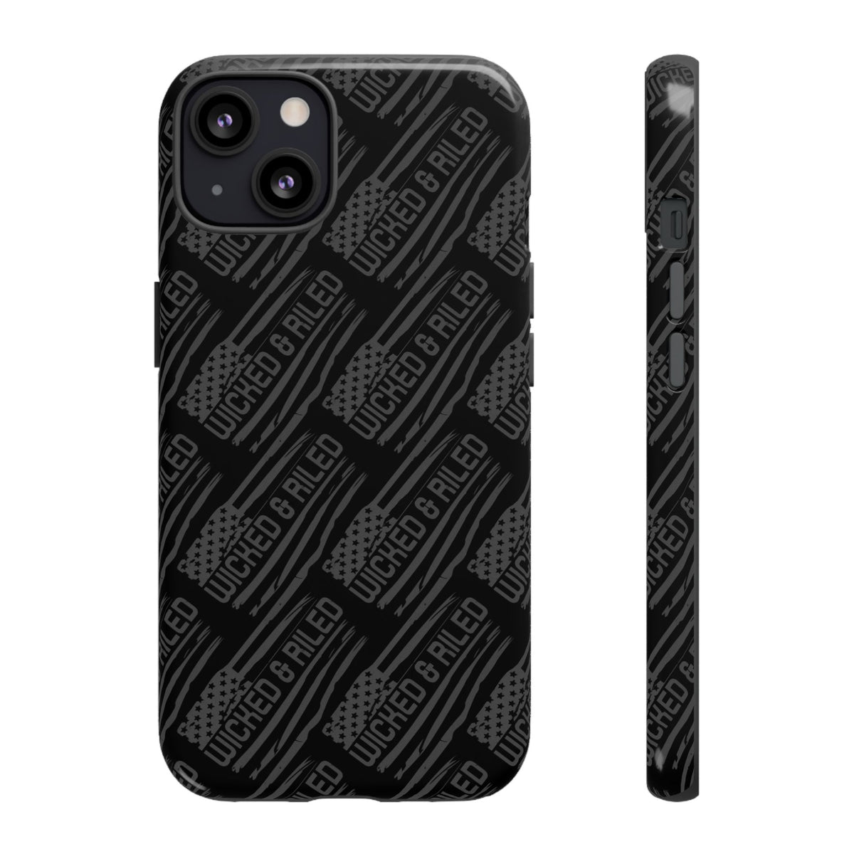 Rugged black protective phone case by Printify featuring a textured TOUGH CASES pattern for enhanced grip and durability.
