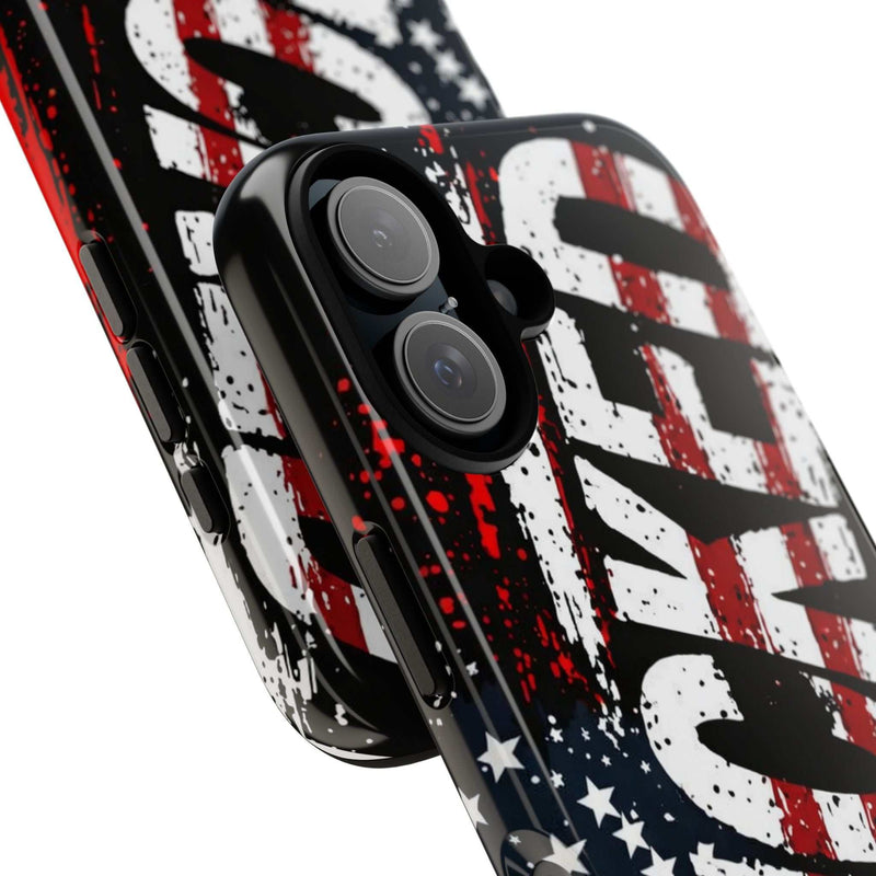 Distressed American flag phone case with "VETERAN" graphic by Printify, showcasing rugged patriotic design.