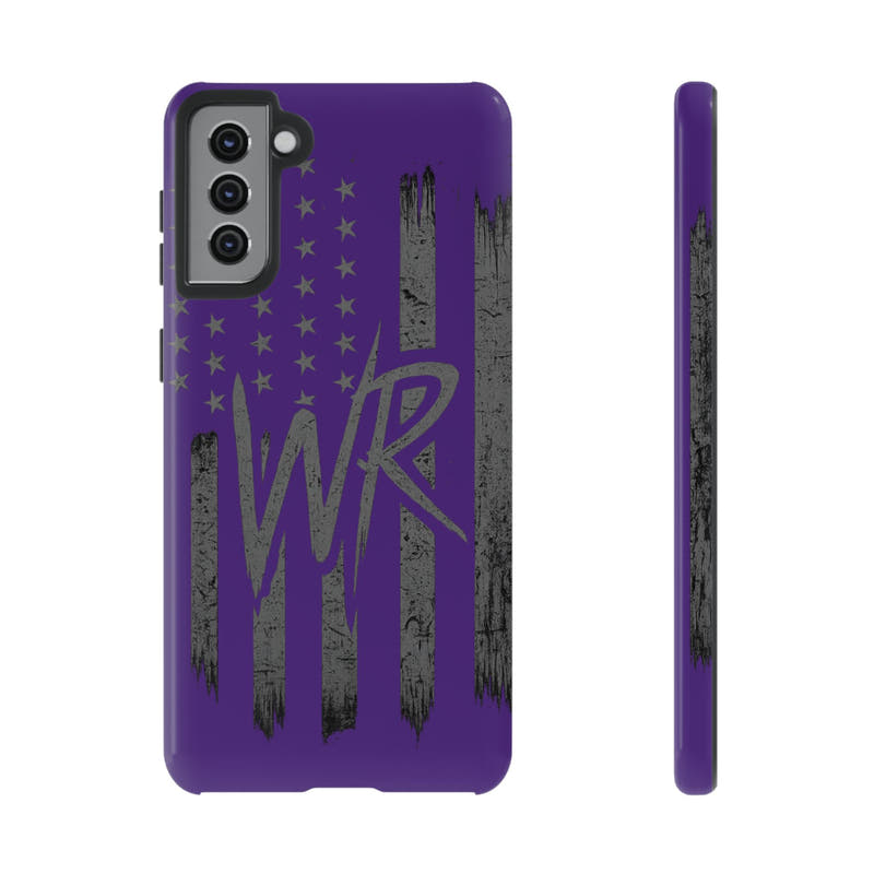 Purple 'WR' flag tough phone case by Printify with durable design and precise cutouts for buttons and ports.