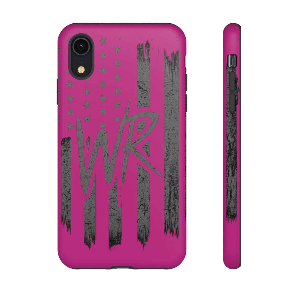 Pink 'WR' Flag Tough Phone Case by Printify featuring a durable design and vibrant flag graphics.