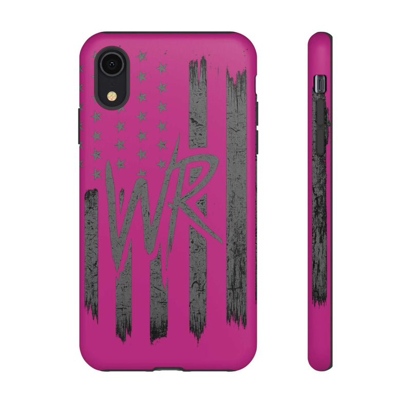 Pink 'WR' Flag Tough Phone Case by Printify featuring a durable design and vibrant flag graphics.