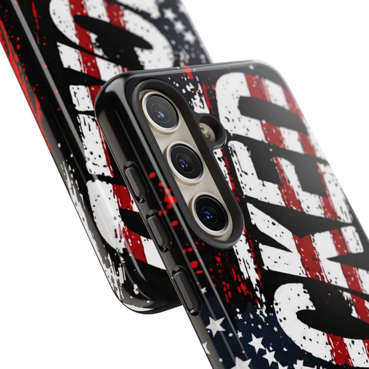 Distressed American flag phone case with "VETERAN" graphic by Printify, showcasing rugged patriotic design and protection.