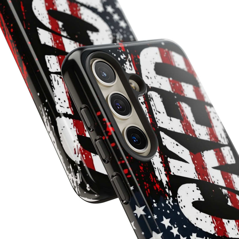 Distressed American flag phone case with "VETERAN" graphic by Printify, showcasing rugged patriotic design and protection.