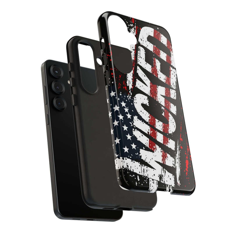 Distressed American flag phone case with "VETERAN" graphic by Printify, showcasing rugged patriotic design and protection.