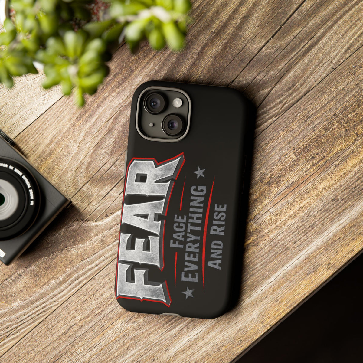 Fear Face Everything and Rise phone case by Printify, featuring a bold design with motivational text on a sleek surface.