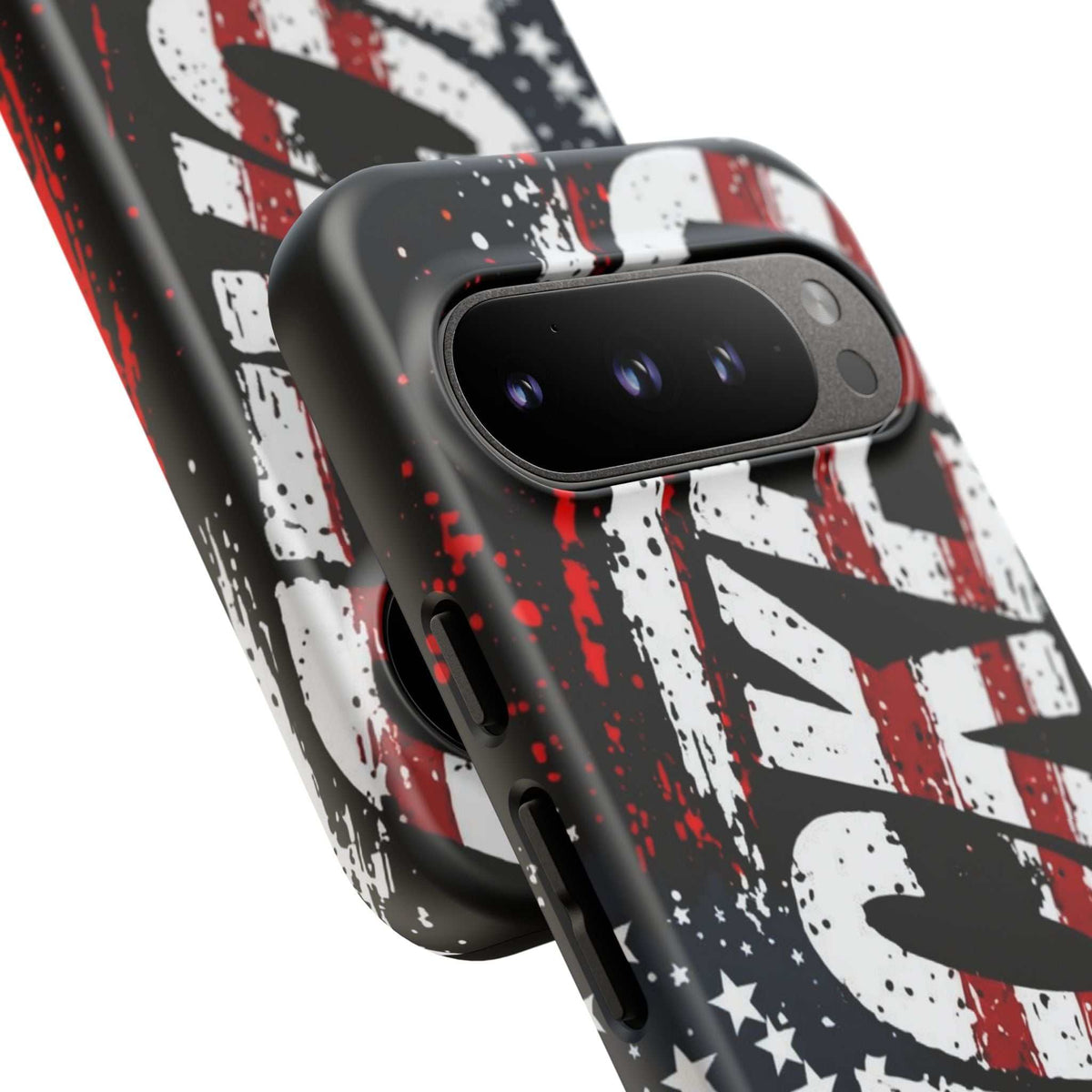 Distressed American flag phone case with "VETERAN" graphic by Printify, offering rugged patriotic protection.