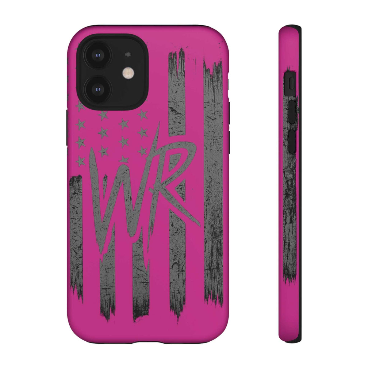 Pink 'WR' Flag Tough Phone Case by Printify with a durable design and vibrant flag pattern.