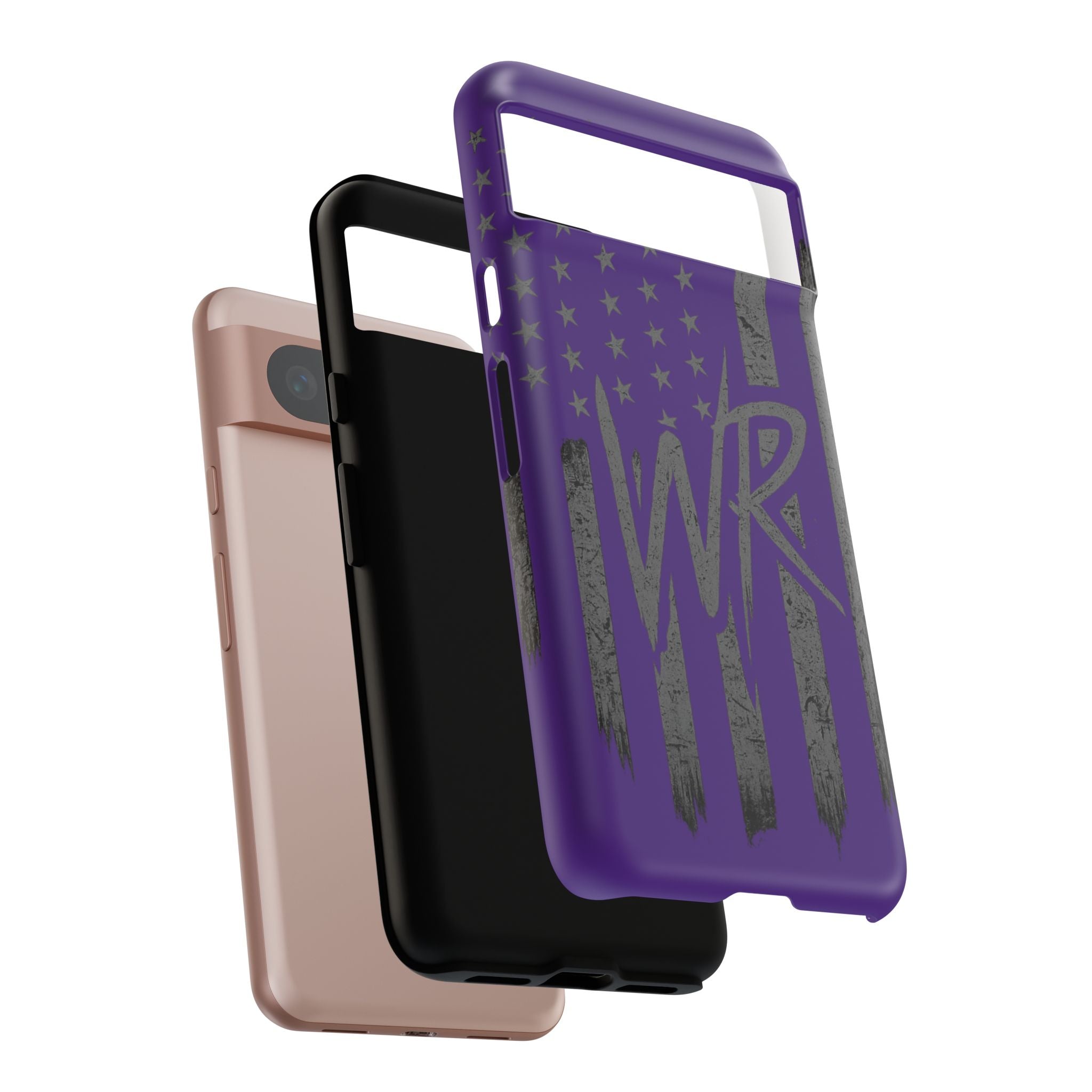 Purple 'WR' flag tough phone case by Printify, featuring a durable design with vibrant colors and precise cutouts.