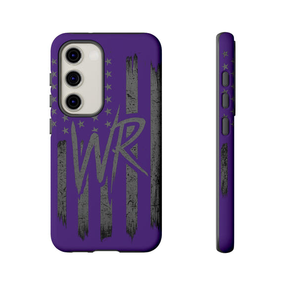 Purple 'WR' flag tough phone case by Printify, showcasing a durable design with vibrant colors and a secure fit for smartphones.