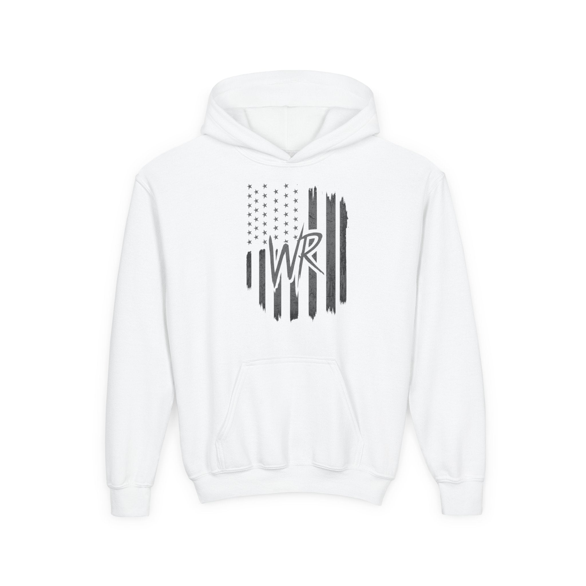 Youth Hoodie Distressed American Flag with Initials 'WR'
