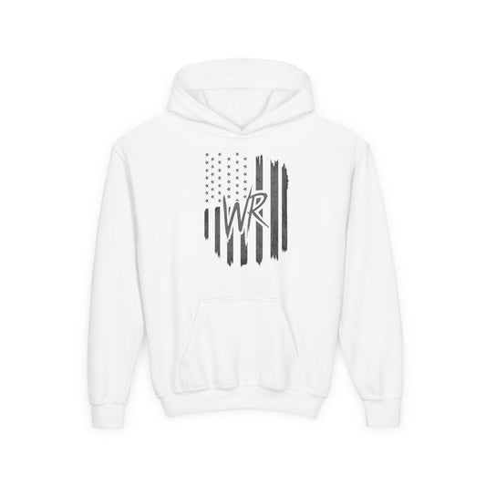 Youth Hoodie Distressed American Flag with Initials 'WR' - Wicked & Riled Clothing