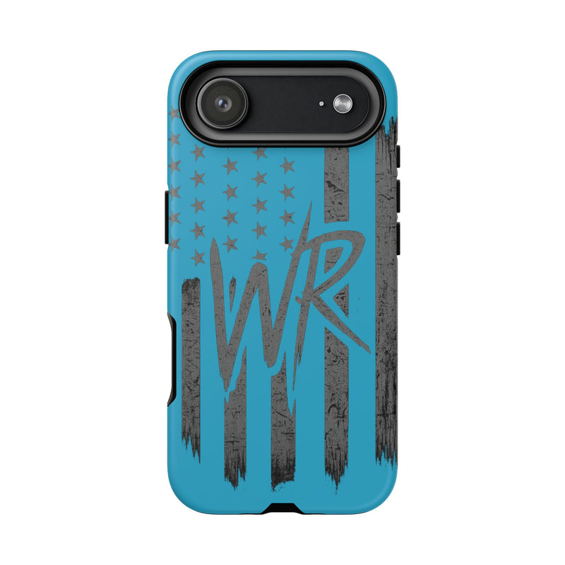 Patriotic blue 'WR' flag tough phone case by Printify, showcasing a durable design with vibrant flag graphics.