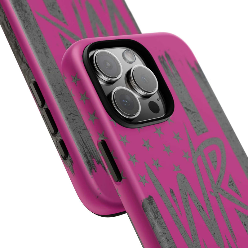Pink 'WR' Flag Tough Phone Case by Printify featuring a durable design and vibrant flag pattern.
